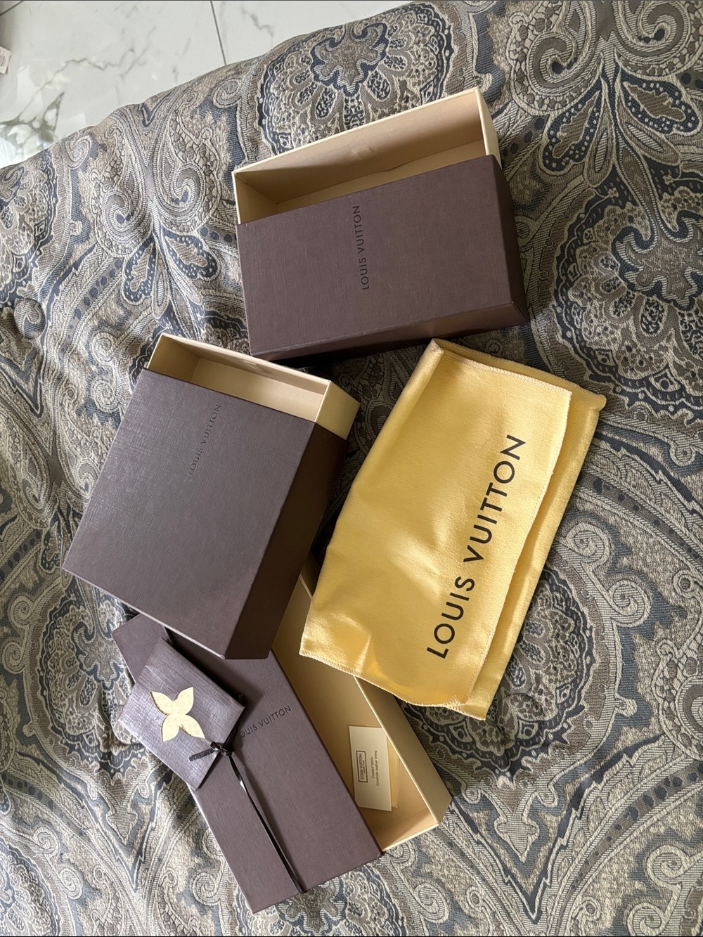 Louis Vuitton Yellow Dust Bag with Brown Signature Boxes